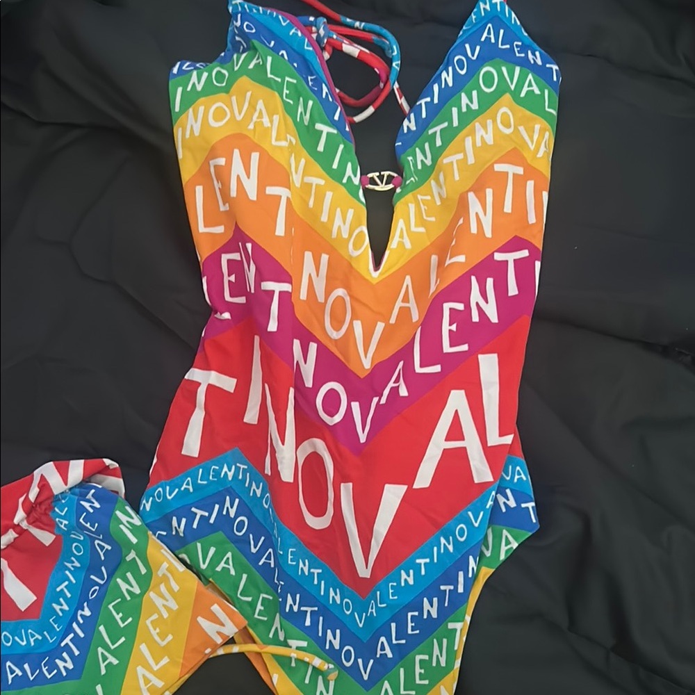 Valentino Rainbow Lettered Swimsuit